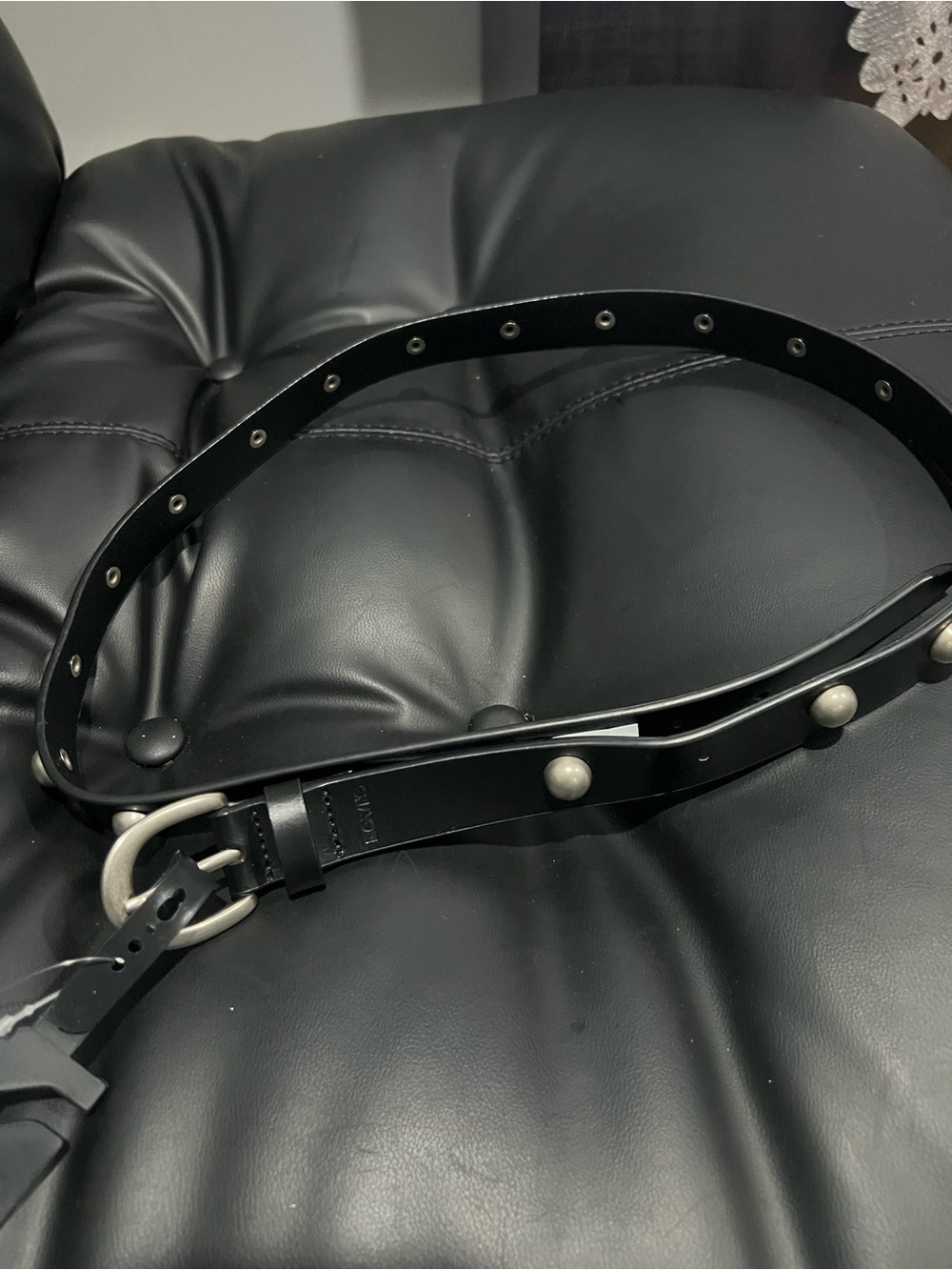 Levi's Black Leather Studded Belt with Silver Hardware